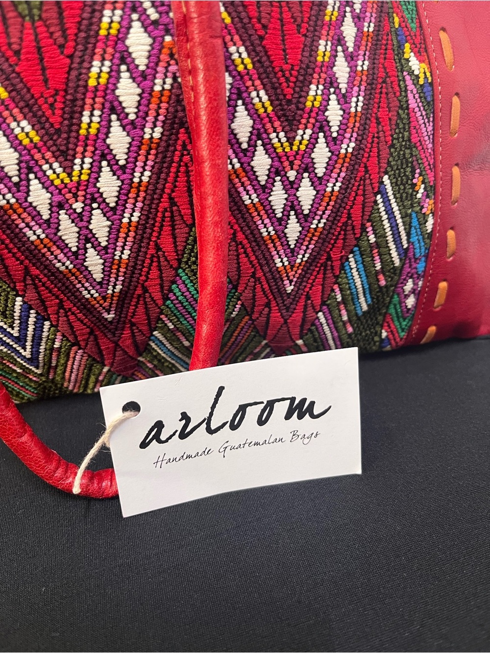 Arloom Handcrafted Red Woven Tote Bag with Leather Trim NWT - Picture 2 of 9
